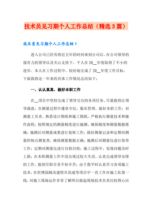 技术员见习期个人工作总结(精选3篇)