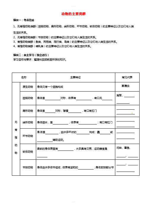 中考生物专题复习 第1讲 生物圈中的动物学案