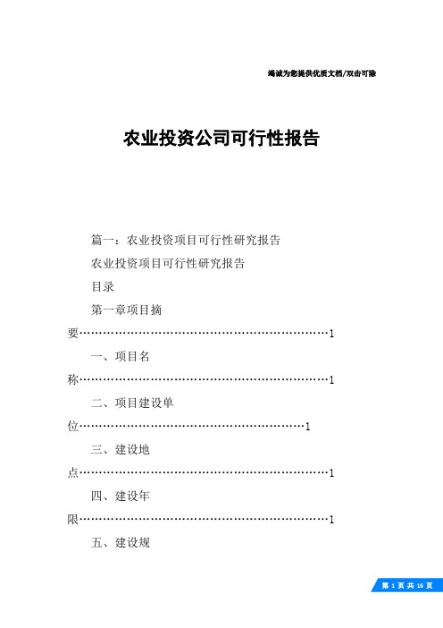 农业投资公司可行性报告