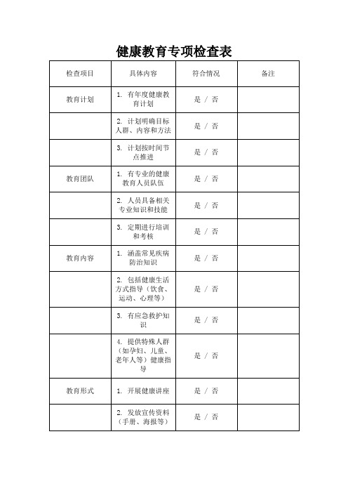 健康教育专项检查表