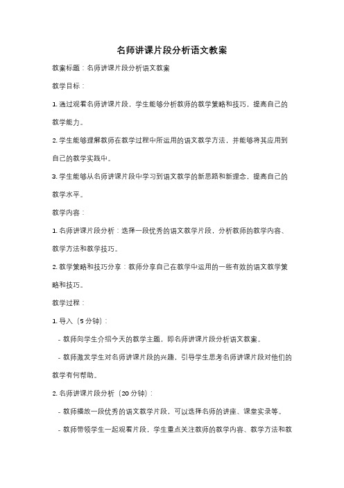 名师讲课片段分析语文教案