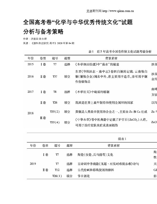 全国高考卷“化学与中华优秀传统文化”试题分析与备考策略