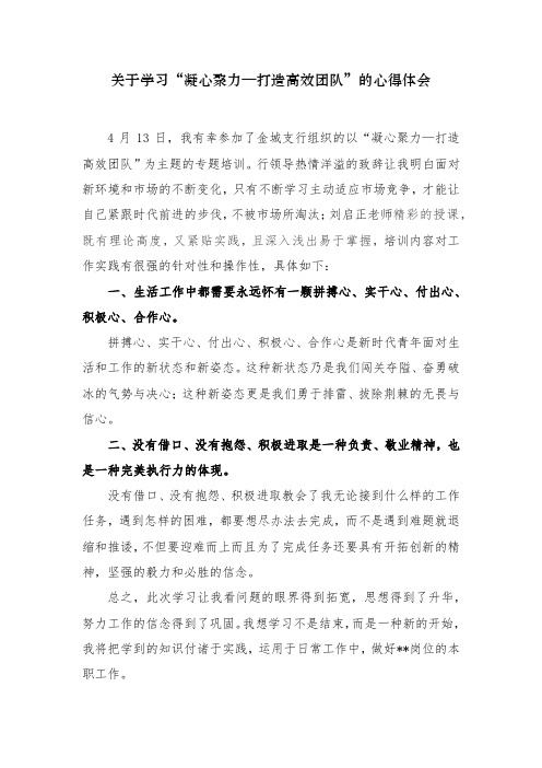 关于学习“凝心聚力—打造高效团队”的心得体会