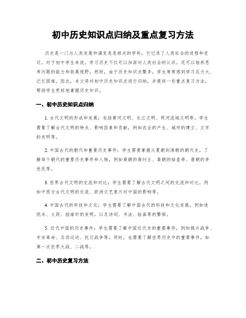 初中历史知识点归纳及重点复习方法