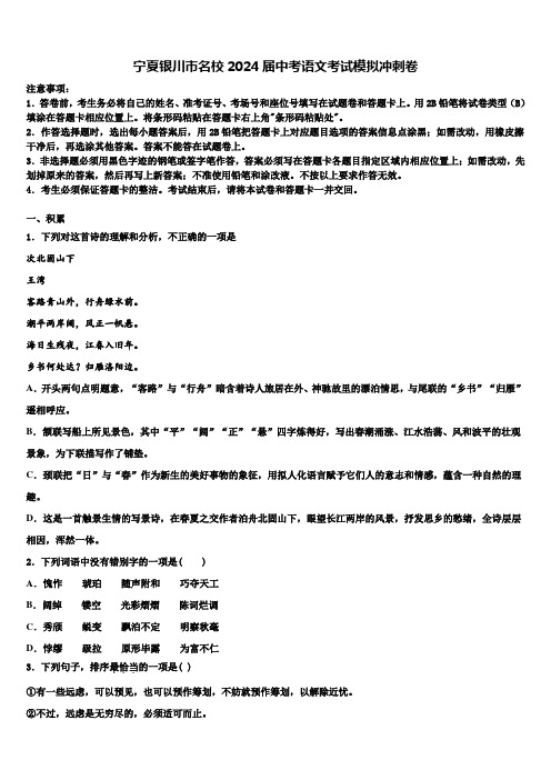 宁夏银川市名校2024届中考语文考试模拟冲刺卷含解析