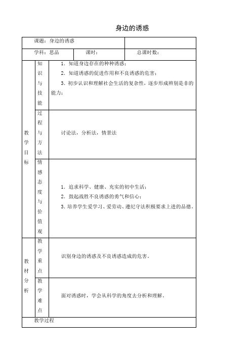 初中思想品德 《身边的诱惑》 教案 2