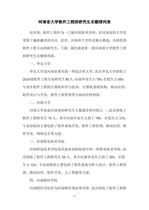 河南省大学软件工程招研究生名额排列表