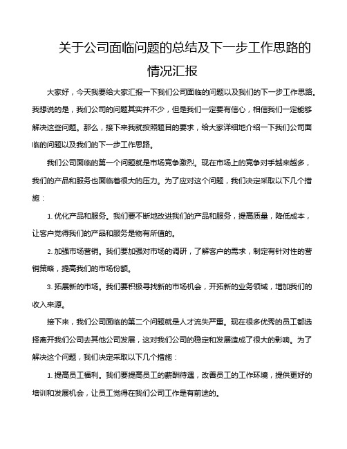 关于公司面临问题的总结及下一步工作思路的情况汇报