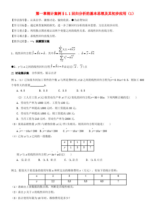 河北省沙河市二十冶综合学校高中分校高中数学 1.1 回归分析的基本思想及其初步应用导学案(1)新