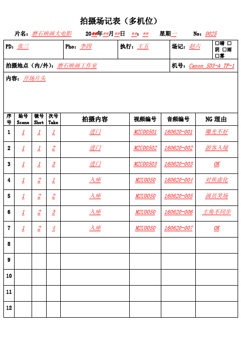 场记表填写