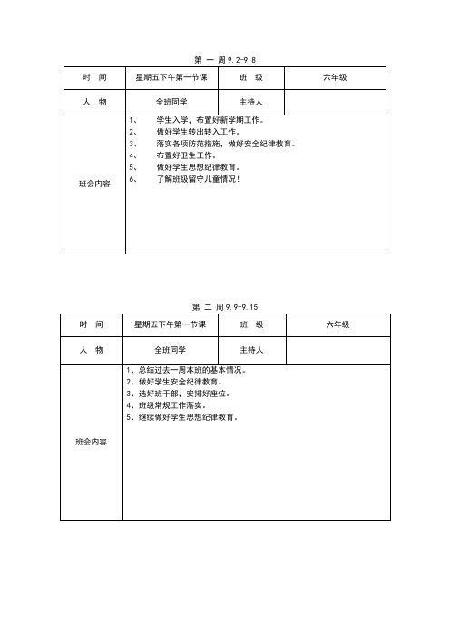 小学六年级班会记录全