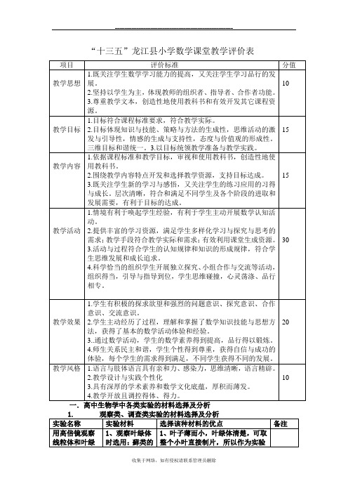 最新小学数学评价表