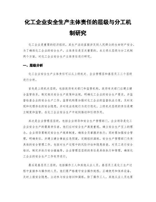 化工企业安全生产主体责任的层级与分工机制研究