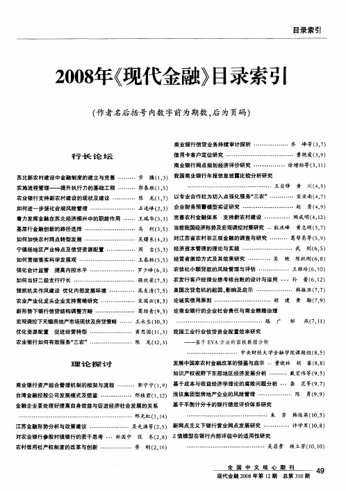 2008年《现代金融》目录索引