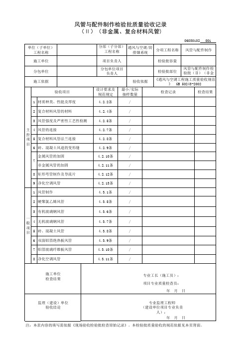 风管与配件制作检验批(Ⅱ)(非金属、复合材料风管)质量验收记录