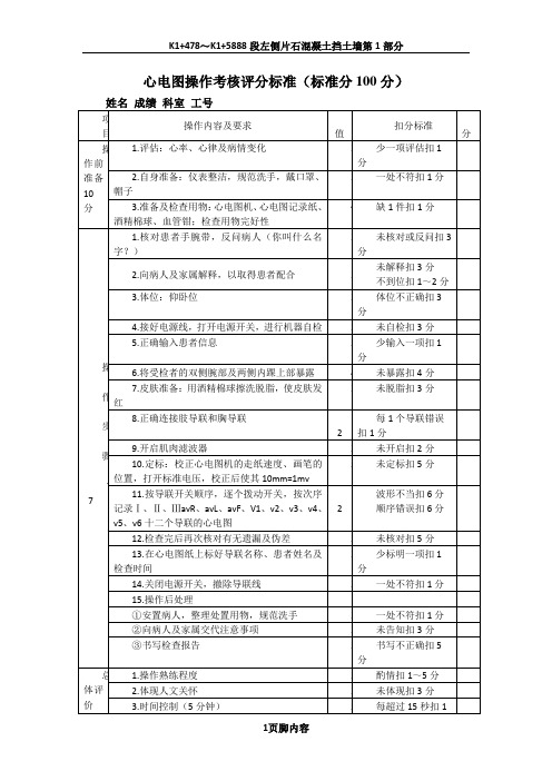 心电图操作考核评分标准