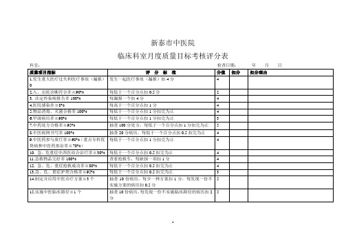 科室月度考核表