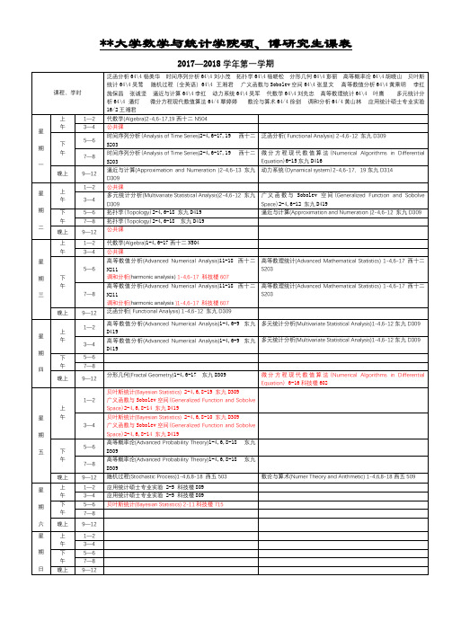 华中科技大学数学与统计学院硕、博研究生课表【模板】