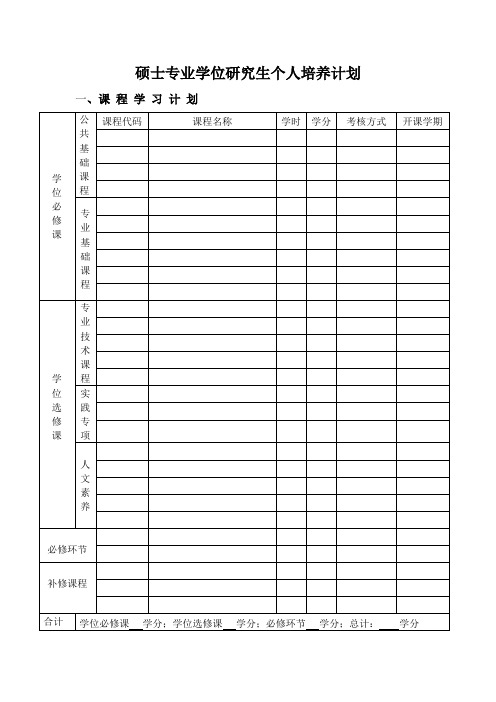 硕士专业学位研究生个人培养计划