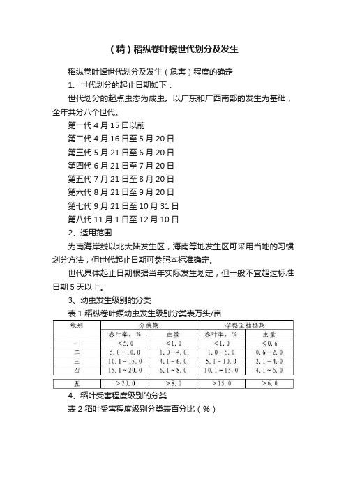 （精）稻纵卷叶螟世代划分及发生