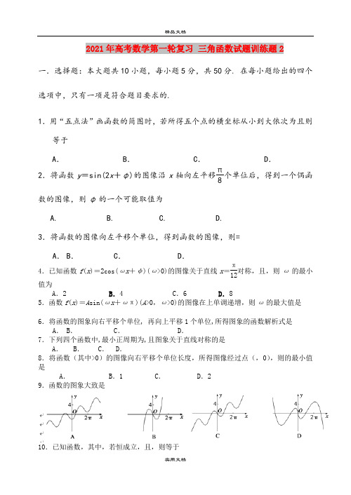 2021年高考数学第一轮复习 三角函数试题训练题2