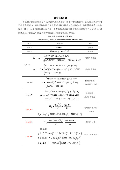 斜拉索力计算公式