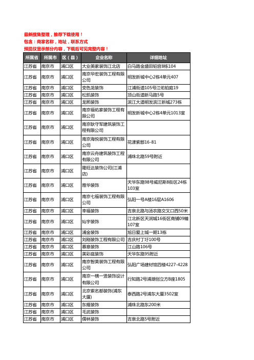 新版江苏省南京市浦口区装修公司企业公司商家户名录单联系方式地址大全188家