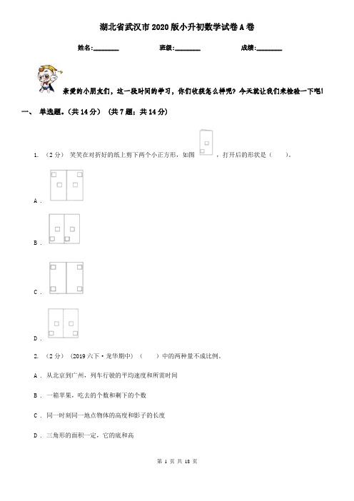 湖北省武汉市2020版小升初数学试卷A卷