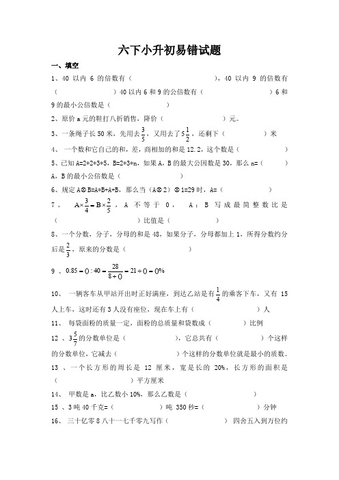 六年级下册数学试题小升初易错试题 苏教版