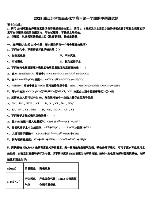 2025届江苏省如皋市化学高三第一学期期中调研试题含解析