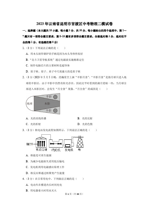 2023年云南省昆明市官渡区中考物理二模试卷(含解析)