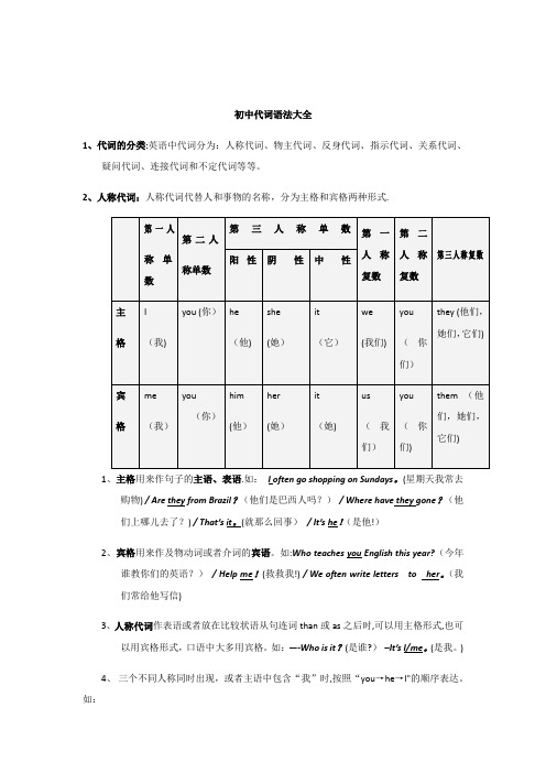 初中代词语法大全