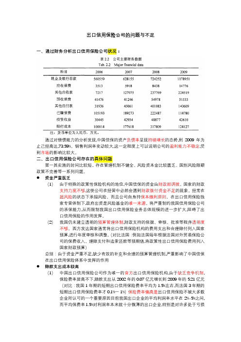 出口信用保险公司的问题与不足