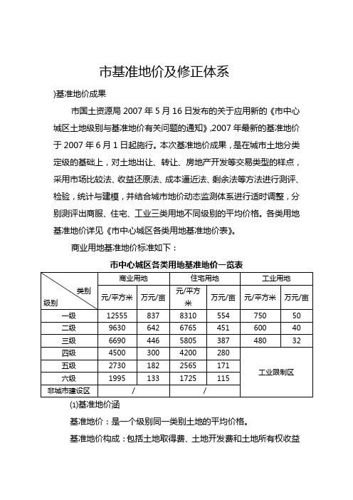 成都市基准地价修正体系(商业、住宅)