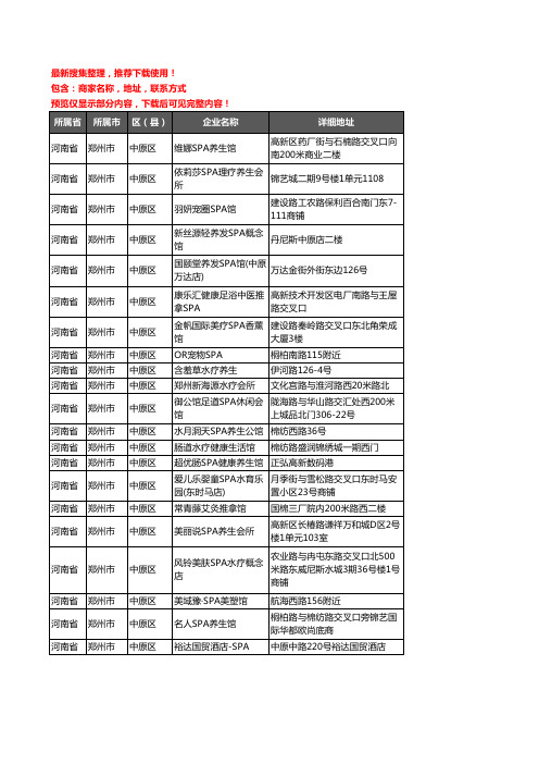 新版河南省郑州市中原区SPA企业公司商家户名录单联系方式地址大全21家