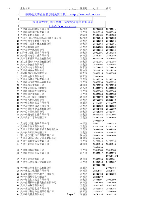 天津企业电话资料5626条