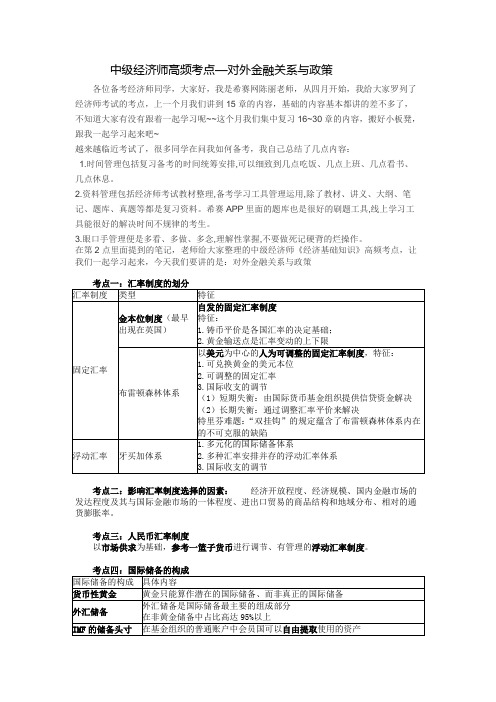 中级经济师高频考点—对外金融关系与政策