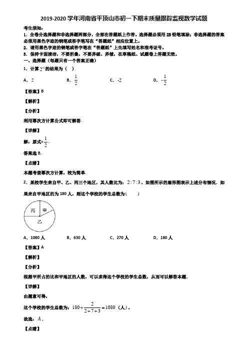 2019-2020学年河南省平顶山市初一下期末质量跟踪监视数学试题含解析