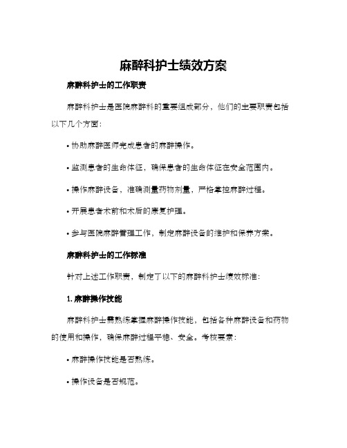 麻醉科护士绩效方案