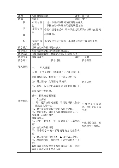 数学北师大版六年级下册复习课《按比例分配》