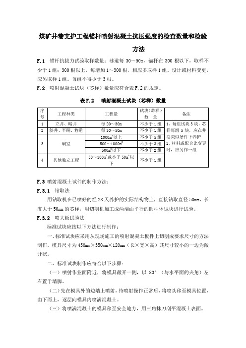 煤矿井巷支护工程锚杆喷射混凝土抗压强度的检查数量和检验方法