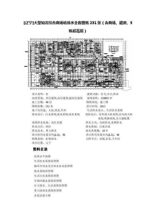 辽宁大型知名综合商场给排水全套图纸231张