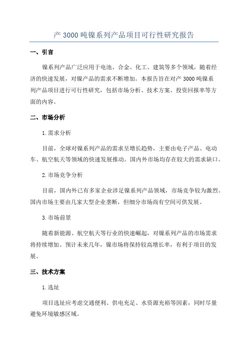 产3000吨镍系列产品项目可行性研究报告