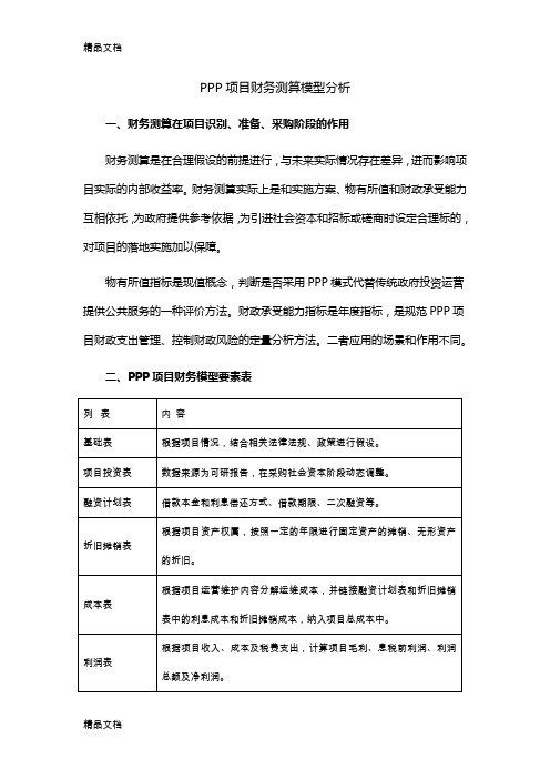 PPP项目财务测算模型分析教学内容