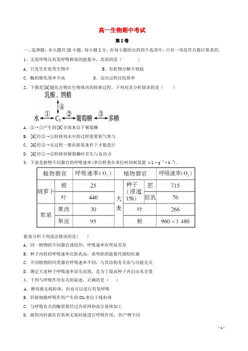 海南省海南中学高一生物下学期期中试题