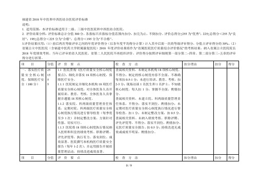 省2018年中医和中西医结合医院评价标准