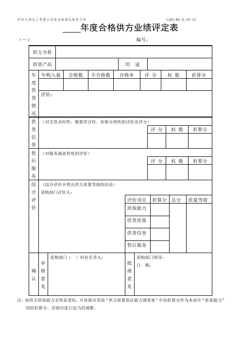 供应商和承包商评审记录表格