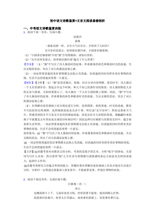 初中语文诗歌鉴赏+文言文阅读易错剖析