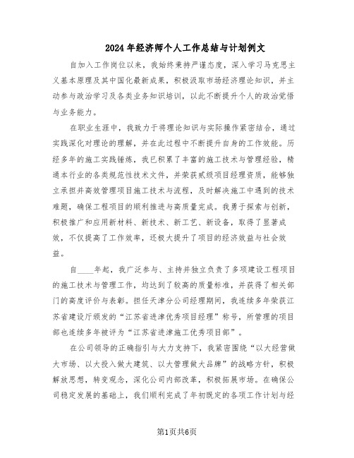 2024年经济师个人工作总结与计划例文（3篇）