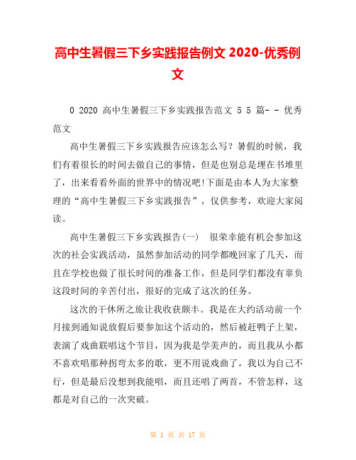 高中生暑假三下乡实践报告例文2020-优秀例文